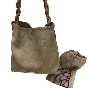 Bridas Brown Tan Soft Leather Shoulder Bag Twisted Strap Spain Snap Closure 12"